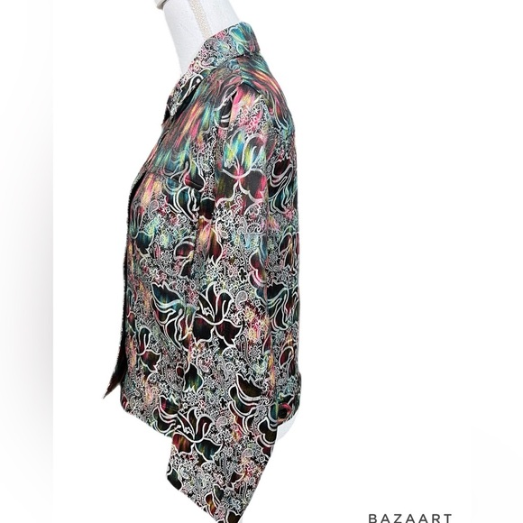 🔥🔥Chico's Blazer Floral Silver Metallic Rayon Silk Blend Size 1 Small - Picture 2 of 5